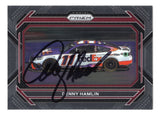 Autographed Denny Hamlin 2023 Panini Prizm Racing #11 FedEx Car NASCAR trading card with Certificate of Authenticity and a rigid, plastic toploader included for protection and display. A premium collectible that makes a great gift for Denny Hamlin fans and NASCAR collectors.