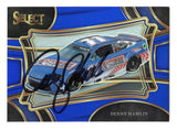 Autographed Denny Hamlin 2024 Panini Select Racing Pit Road Blue Parallel Insert NASCAR trading card serial numbered #114/175 with Certificate of Authenticity and a rigid, plastic toploader included for protection and display. A fantastic gift for NASCAR fans and collectors.