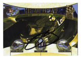 Autographed Jimmie Johnson 2005 Press Pass VIP Racing Head Gear NASCAR trading card featuring the distinctive helmet-themed Head Gear insert design. This signed collectible includes a Certificate of Authenticity and celebrates Johnson's early Hendrick Motorsports career driving the iconic No. 48 Lowe's Chevrolet in NASCAR Cup Series competition.