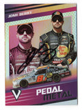 Front view of an autographed Josh Berry 2023 Panini Chronicles Victory Lane Racing Pedal To The Metal NASCAR trading card featuring the talented racing driver and distinctive Pedal To The Metal insert design. This signed collectible includes a Certificate of Authenticity and appeals to NASCAR fans and autograph collectors.