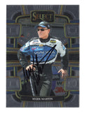 Front view of an autographed Mark Martin 2024 Panini Select Racing Grandstand NASCAR trading card featuring the legendary NASCAR Hall of Famer and distinctive Grandstand insert design. This signed racing collectible includes a Certificate of Authenticity and appeals to Mark Martin fans, NASCAR enthusiasts, and collectors of autographed trading cards.