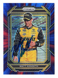 Bold red and blue Hyper Prizm styling surrounds NASCAR Hall of Famer Matt Kenseth on this autographed 2023 Panini Prizm Racing trading card. Individually serial numbered #010/299, this signed parallel celebrates the 2003 NASCAR Cup Series champion and offers collectors a distinctive piece of NASCAR racing memorabilia.