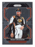 Front view of an autographed Noah Gragson 2022 Panini Prizm Racing NASCAR trading card featuring the popular driver and Black Rifle Coffee Company sponsorship. This signed collectible showcases the distinctive Panini Prizm card design and includes a Certificate of Authenticity for NASCAR fans and racing memorabilia collectors.