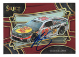 Rich maroon coloring gives this Noah Gragson 2024 Panini Select Racing Maroon Prizm NASCAR trading card a distinctive appearance. Featuring Gragson's autograph and serial numbering of #022/125, this limited parallel celebrates the popular racing driver and offers collectors a signed NASCAR card accompanied by a Certificate of Authenticity.