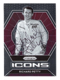 NASCAR legend Richard Petty takes center stage on this autographed 2022 Panini Prizm Racing Icons trading card. Featuring the distinctive Icons insert design and Petty's signature, this collectible celebrates the seven-time Cup Series champion and 200-race winner. A Certificate of Authenticity accompanies this signed NASCAR memorabilia piece.