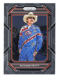 Richard Petty, NASCAR's legendary seven-time Cup Series champion, is featured on this autographed 2023 Panini Prizm Racing trading card. Showcasing the distinctive Panini Prizm design and Petty's signature, this signed collectible includes a Certificate of Authenticity and celebrates the remarkable career of the iconic #43 driver.