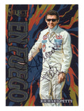 Fiery En Fuego styling surrounds NASCAR legend Richard Petty on this autographed 2024 Panini Select Racing trading card. Featuring Petty's signature and the distinctive En Fuego insert design, this signed collectible celebrates the seven-time Cup Series champion and includes a Certificate of Authenticity for racing memorabilia collectors.