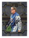Front view of an autographed Rusty Wallace 2024 Panini Select Racing Grandstand NASCAR trading card featuring the 1989 Cup Series champion and distinctive Grandstand insert design. This signed collectible includes a Certificate of Authenticity and appeals to Rusty Wallace fans, NASCAR enthusiasts, and collectors of autographed racing trading cards.