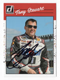 Classic Retro styling highlights NASCAR legend Tony Stewart on this autographed 2023 Donruss Racing trading card. Featuring Stewart's signature and an accompanying Certificate of Authenticity, this collectible celebrates the three-time NASCAR Cup Series champion known as Smoke and appeals to collectors of signed racing memorabilia.
