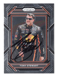 NASCAR legend Tony Stewart is featured on this autographed 2023 Panini Prizm Racing trading card showcasing the distinctive Prizm design. Signed by the three-time NASCAR Cup Series champion known as Smoke, this collectible includes a Certificate of Authenticity and appeals to fans of Stewart-Haas Racing and NASCAR memorabilia.