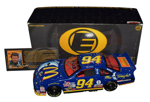 Autographed 1997 Bill Elliott #94 McDonald’s Mac Tonight RCCA Elite diecast featuring the iconic crescent-moon design, detailed Elite construction, and included COA. A nostalgic vintage collectible that makes a great gift for NASCAR fans. We are always here to help with any questions.