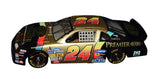 Close-up of the signed 1997 Jeff Gordon #24 DuPont Chroma Premier February 15th Champion 1/24 scale NASCAR diecast showcasing the authentic autograph, colorful No. 24 DuPont graphics, reflective Chroma-style finish, and detailed collector craftsmanship. One of only 7,500 examples produced for racing collectors.