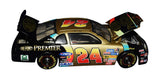 Autographed 1997 Jeff Gordon #24 DuPont Chroma Premier February 15th Champion 1/24 scale NASCAR diecast featuring an authentic Jeff Gordon signature, distinctive Chroma finish, and classic rainbow DuPont racing graphics. Limited to 7,500 produced, this collectible makes a great gift for dedicated Jeff Gordon and NASCAR fans.