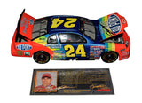 Vintage 1997 Jeff Gordon Elite diecast featuring his autograph, vibrant DuPont Million Dollar Date graphics, and high-quality interior and undercarriage detail. Perfect for longtime fans seeking special-theme Gordon items and makes a great gift. We are always here to help.