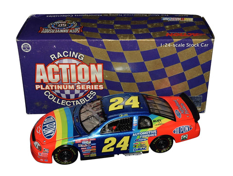 Autographed 1998 Jeff Gordon #24 DuPont Rainbow Warrior diecast featuring the iconic multi-color paint scheme, vintage Action craftsmanship, and included COA. A classic NASCAR collectible that makes a great gift for fans. We are always here to help with any questions.