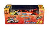 Detailed view of an autographed 1999 Jeff Gordon #24 DuPont NASCAR Racers Charger Action 1/64 scale diecast inspired by the Fox Kids television series. Featuring Jeff Gordon’s signature, this collectible includes a Certificate of Authenticity and combines late-1990s NASCAR racing history with nostalgic animated television memorabilia.