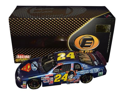 Autographed 1999 Jeff Gordon #24 DuPont Superman RCCA Elite diecast featuring bold Superman graphics, detailed Elite craftsmanship, and included COA. A standout vintage collectible that makes a great gift for NASCAR or superhero fans. We are always here to help with any questions.