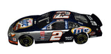 Close-up of the signed 2001 Rusty Wallace #2 Miller Lite Harley-Davidson RCCA Elite 1/24 scale NASCAR diecast showcasing authentic autograph, premium collector craftsmanship, distinctive Harley-Davidson graphics, limited edition numbering, and an included Certificate of Authenticity.