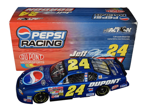 Autographed and inscribed 2002 Jeff Gordon #24 Pepsi Talladega diecast featuring bright Pepsi Racing graphics, detailed Action construction, and included COA. A meaningful NASCAR collectible that makes a great gift for fans. We are always here to help with any questions.