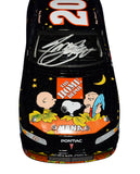 Collectible autographed Tony Stewart 2002 #20 Search for the Great Pumpkin Charlie Brown Action 1/24 scale NASCAR diecast featuring a distinctive Peanuts paint scheme and authentic signature from the three-time Cup Series Champion. This unique racing collectible offers outstanding display appeal for NASCAR and Peanuts memorabilia collectors.