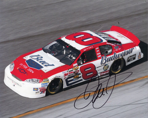 Autographed 8x10 photo featuring Dale Earnhardt Jr.’s 2004 Daytona 500 winning Bud Born on Date car. The bold signature and vibrant race-day colors create a standout collectible for NASCAR fans. It makes a great gift, and we are always here to help with any questions.