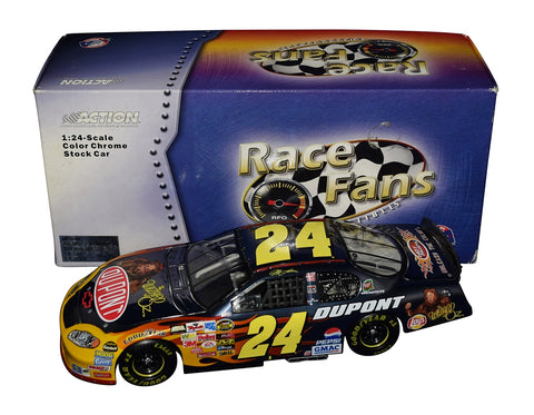 Autographed 2004 Jeff Gordon #24 Wizard of Oz Color Chrome diecast featuring vibrant chrome finish, character artwork, and included COA. A unique NASCAR and movie crossover collectible that makes a great gift. We are always here to help with any questions.
