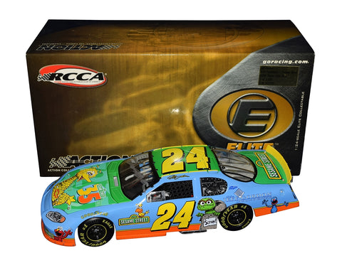 Autographed 2004 Jeff Gordon #24 Big Bird Foundation RCCA Elite diecast featuring bright Sesame Street artwork, detailed Elite construction, and included COA. A unique NASCAR collectible that makes a great gift for racing or Sesame Street fans. We are always here to help with any questions.