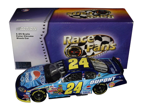 Autographed 2004 Jeff Gordon #24 Pepsi Shards Color Chrome diecast featuring a reflective chrome finish, bold Pepsi graphics, and included COA. A vibrant, limited-edition NASCAR collectible that makes a great gift for fans. We are always here to help with any questions.