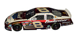 Close-up of the signed 2005 Dale Earnhardt Jr. #8 Budweiser Born on Date February 17th Daytona Action 1/24 NASCAR diecast showcasing the authentic autograph, recognizable red No. 8 paint scheme, special event graphics, and detailed Action craftsmanship from the memorable DEI era.