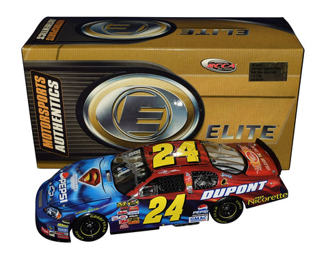 Autographed 2006 Jeff Gordon #24 Pepsi Superman Returns RCCA Elite diecast featuring bright Superman graphics, detailed Elite craftsmanship, and included COA. A unique NASCAR and superhero crossover collectible that makes a great gift. We are always here to help with any questions.