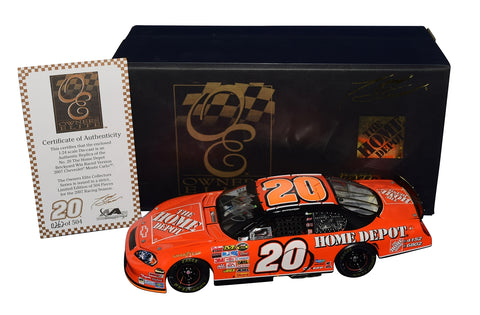 Autographed 2007 Tony Stewart #20 Home Depot Brickyard Win Owners Elite raced version diecast featuring realistic race markings, limited-edition numbering, and included COA. A rare historic collectible that makes a great gift for NASCAR fans. We are always here to help with any questions.
