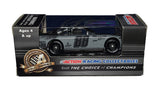 Detailed view of a Dale Earnhardt Jr. autographed #88 AMP Mountain Dew Stealth Series 1/64 scale NASCAR diecast car from 2011. Produced by Action, this collectible combines the memorable AMP Energy sponsorship with a unique Stealth Series finish and includes a Certificate of Authenticity for added documentation.