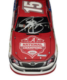 Collectible Clint Bowyer autographed NASCAR diecast featuring Alabama National Champions branding, precision 1/24 scale detailing, limited production status, and included Certificate of Authenticity for sports memorabilia enthusiasts.