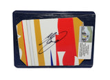 Displayed autographed Chase Elliott #9 Aaron’s Rookie ARCA Series race-used sheet metal with visible track wear. Housed inside a protective plastic toploader, this trading-card-size 2013 collectible makes a great gift for Chase Elliott fans, ARCA enthusiasts, and signed NASCAR memorabilia collectors.