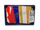 Displayed autographed Chase Elliott #9 Aaron’s Rookie ARCA Series silver race-used NASCAR sheet metal with visible track wear. Housed inside a protective plastic toploader, this trading-card-size 2013 collectible makes a great gift for Chase Elliott fans, ARCA enthusiasts, and racing memorabilia collectors.