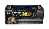 Detailed view of an autographed 2015 Jeff Gordon #24 Axalta Flames Action 1/64 scale NASCAR diecast from Hendrick Motorsports. Personally signed by Jeff Gordon, this collectible showcases the recognizable Axalta flame paint scheme from his final full-time Cup Series season and includes a Certificate of Authenticity for added collector documentation.