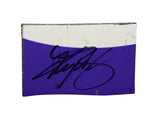 Authentic race-used 2019 Kyle Busch #18 M&M’s Halloween Toyota NASCAR composite sheet metal signed by Kyle Busch with visible race character and detailed sponsor graphics. This collectible comes inside a plastic toploader for convenient display and protection in any NASCAR memorabilia collection.