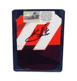 Displayed autographed Kevin Harvick #4 National Forest Foundation race-used NASCAR sheet metal from the 2020 Daytona Road Course with visible racing wear. Housed inside a protective plastic toploader, this trading-card-size collectible makes a great gift for Kevin Harvick fans and motorsports memorabilia collectors.