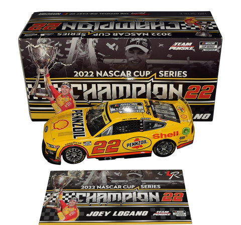 Autographed 2022 Joey Logano #22 Pennzoil NASCAR Champion diecast featuring the bold yellow Pennzoil design, championship markings, and limited-edition numbering. A standout collectible from Logano’s title-winning season that makes a great gift. We are always here to help with any questions.