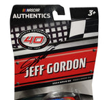 Jeff Gordon signed 2024 #24 Hendrick Motorsports 40th Anniversary NASCAR Authentics Wave 02 diecast car in 1/64 scale. This special autographed anniversary collectible includes a COA and makes a great gift for Jeff Gordon fans, #24 enthusiasts, Hendrick Motorsports supporters, and collectors of modern NASCAR diecast cars.