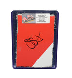 Displayed autographed Sammy Smith #8 Pilot Flying J Racing composite NASCAR sheet metal from the 2024 Loudon Xfinity car with visible racing wear. Housed inside a protective plastic toploader, this trading-card-size collectible makes a great gift for Sammy Smith fans, JR Motorsports supporters, and memorabilia collectors.