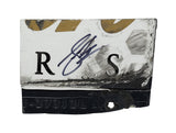 Race-used composite sheet metal from Shane van Gisbergen’s 2024 #97 WeatherTech NASCAR car driven at Talladega Superspeedway. This signed memorabilia piece measures roughly the size of a standard trading card, includes a certificate of authenticity, and fits inside a plastic toploader for convenient display.