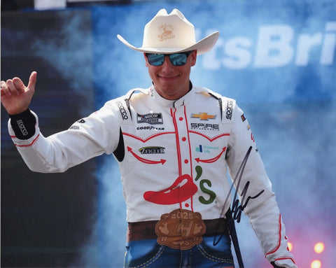 Autographed 2025 Carson Hocevar #77 Chili’s Racing Ride The Dente Bristol Introductions photo highlighting his colorful Chili’s scheme, playful personality, and included COA. A standout NASCAR collectible that makes a great gift. We are always here to help with any questions.