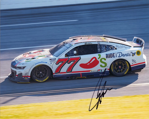 2025 Carson Hocevar signed Chili’s Racing Ride The Dente 8x10 image featuring the vibrant #77 car, detailed graphics, and strong visual appeal tied to one of his most memorable promotional themes. Perfect for NASCAR collectors and makes a great gift. We are always here to help with any questions.