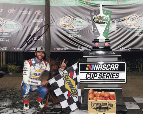 Signed 2025 Chase Elliott 8x10 photo showing his Atlanta Race Win Victory Lane moment with his dog, paired with the #9 NAPA Children’s scheme. A heartfelt collectible that makes a great gift, and we are always here to help with any questions. COA included.