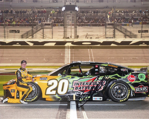 Autographed 8x10 photo of Christopher Bell posing beside his #20 DeWalt Racing Toyota on pit road during the 2025 Daytona 500. The signature is clearly displayed, making this an excellent collectible and a great gift for NASCAR fans. We are always here to help with any questions.