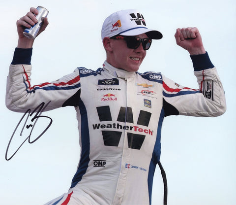 Autographed 8x10 photo of Connor Zilisch celebrating his 2025 Circuit of the Americas win in the #88 WeatherTech Racing car, featuring his clear signature across the glossy surface. Ideal for collectors and fans, it makes a great gift, and we are always here to help with any questions.
