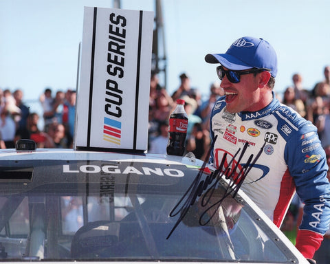 Autographed 8x10 NASCAR photo of Joey Logano celebrating his 2025 Texas Motor Speedway win in victory lane beside the #22 AAA Racing Ford. A standout collectible for fans and a great gift, and we are always here to help with any questions.