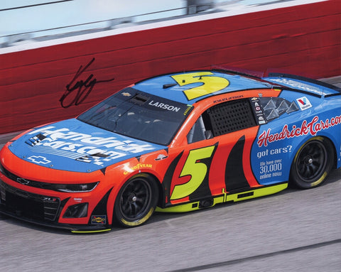Autographed 8x10 photo of Kyle Larson with his 2025 Darlington Throwback #5 Hendrick Racing car, styled as a Terry Labonte tribute. A standout collectible that makes a great gift for NASCAR fans, and we are always here to help with any questions about this item.