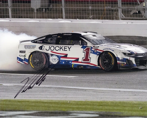 Autographed 8x10 photo of Ross Chastain performing a smoky Victory Burnout in the #1 Jockey Chevrolet after winning the 2025 Coca-Cola 600. Ideal for NASCAR collectors and fans who enjoy high-energy race-winning moments. It also makes a great gift, and we are always here to help with any questions.
